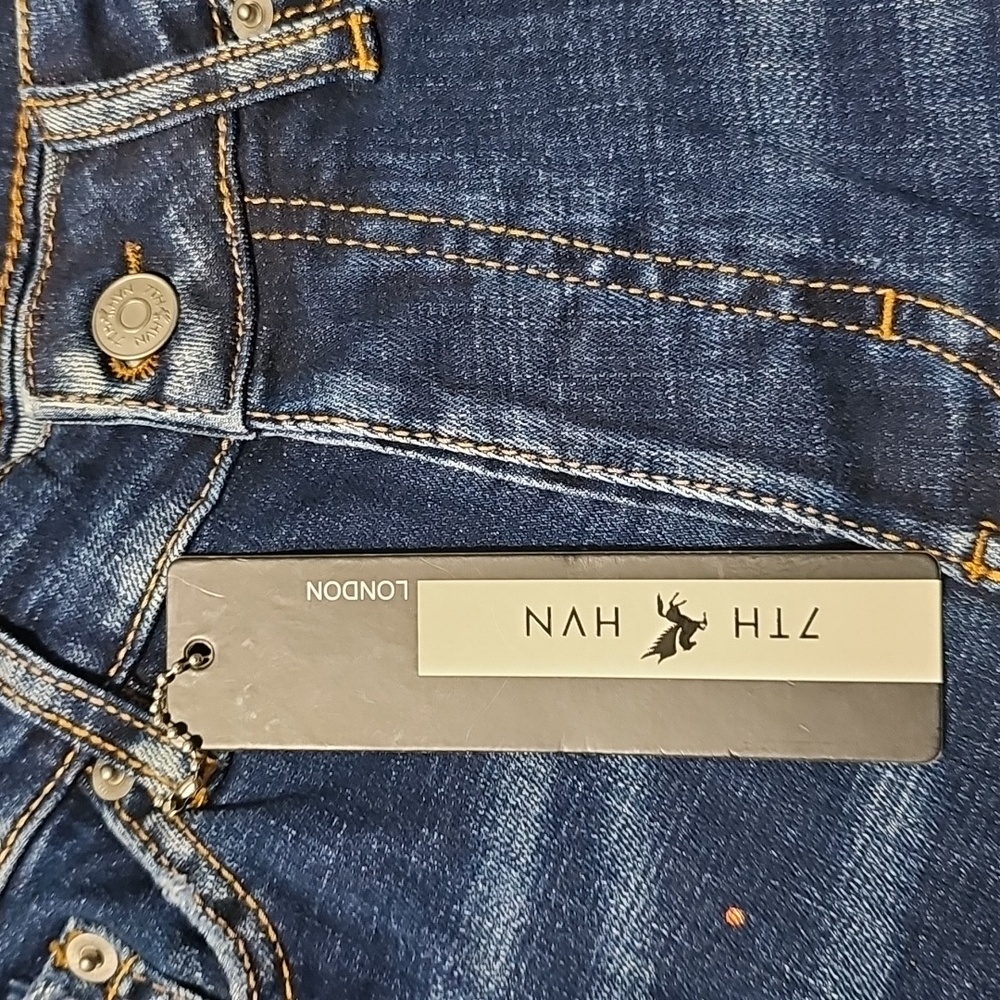 NWT 7TH HVN Jean Shorts Distressed Paint Stretch Blue Denim 30 Jorts Stretch - Picture 2 of 9